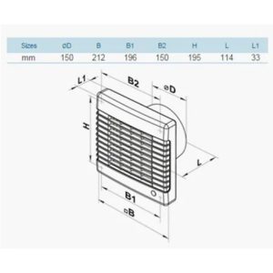 Ventilator automat cu întrerupător și clapetă 150MAV