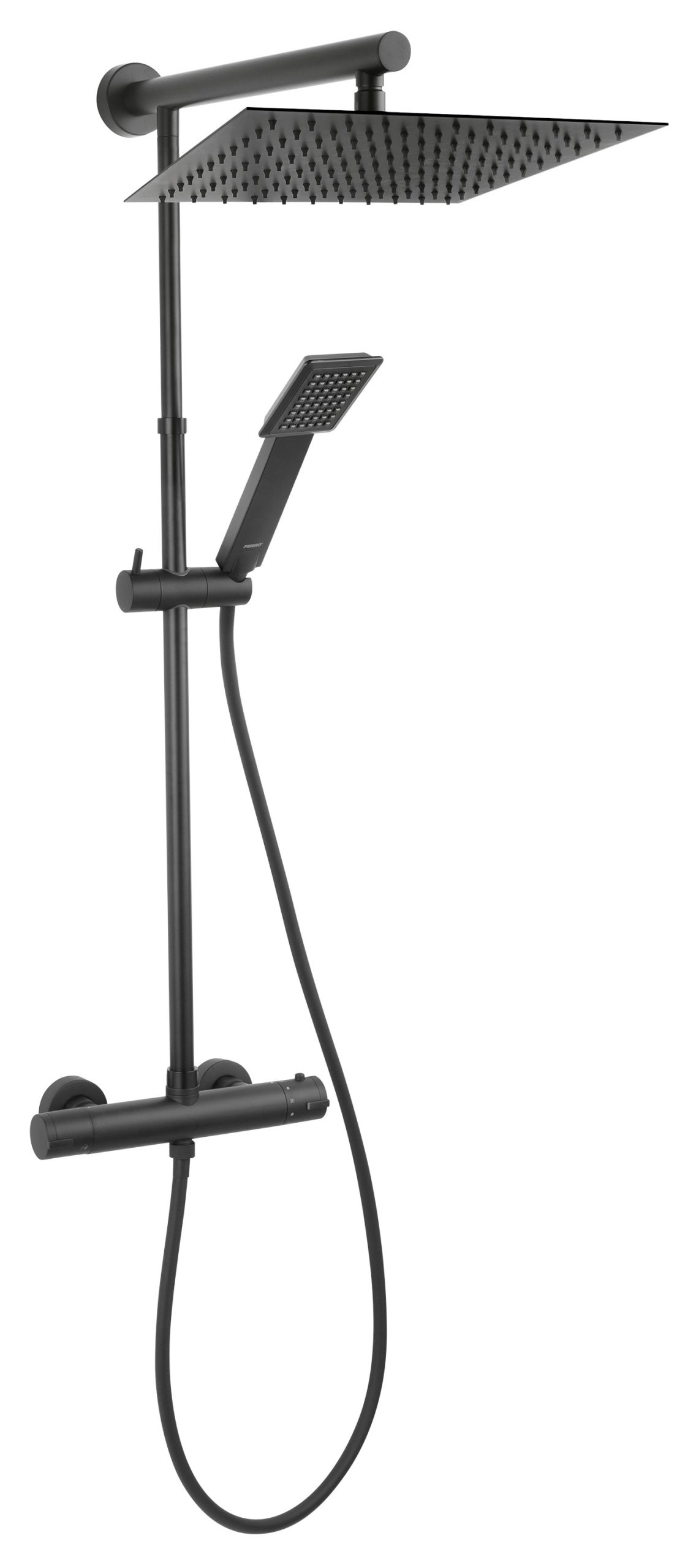 Baterie termostatică Trevi Square Black cu set FERRO