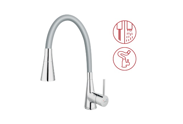 FERRO BATERIE STATIVA BUCATARIE PIPA ELASTICA GRI-ARGINTIU ZUMBA II - imagine 2